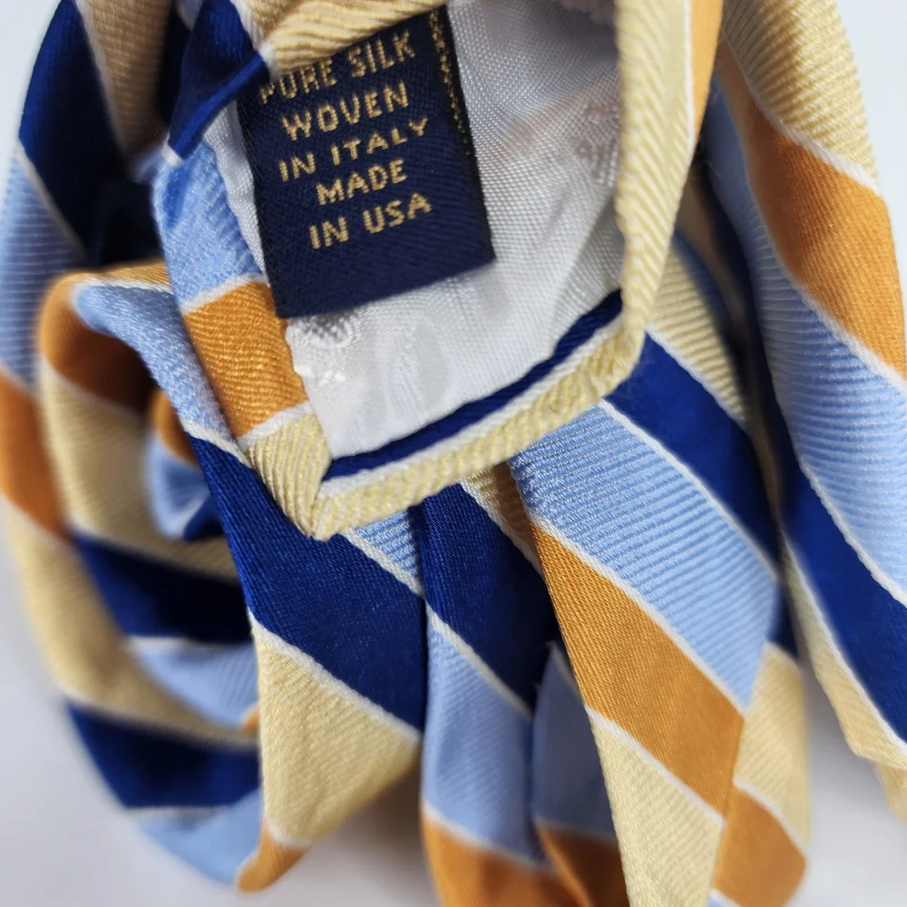 BROOKS BROTHERS MAKERS Yellow /Blue Stripe Silk Tie.